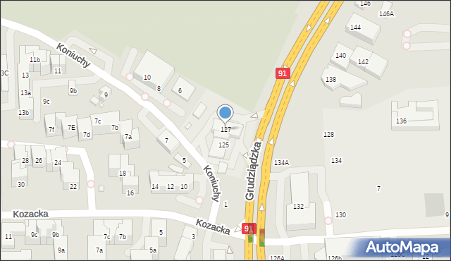 Toruń, Grudziądzka, 127, mapa Torunia