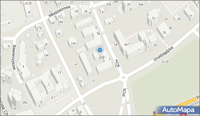 Toruń, Grudziądzka, 13, mapa Torunia