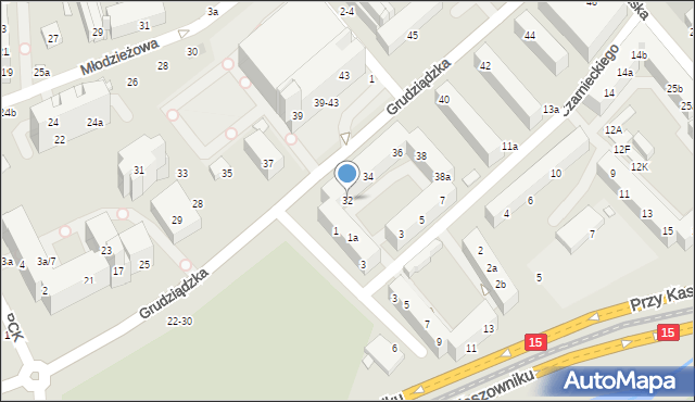 Toruń, Grudziądzka, 32, mapa Torunia