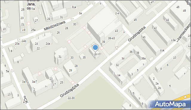 Toruń, Grudziądzka, 37, mapa Torunia