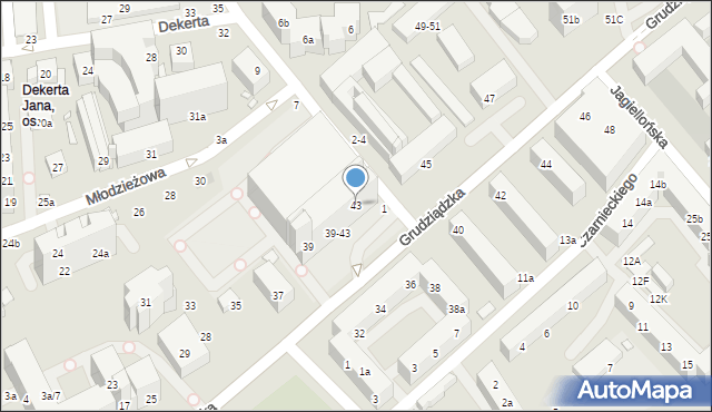 Toruń, Grudziądzka, 43, mapa Torunia