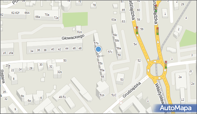 Toruń, Grudziądzka, 57, mapa Torunia