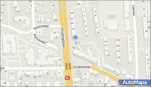 Toruń, Grudziądzka, 78, mapa Torunia