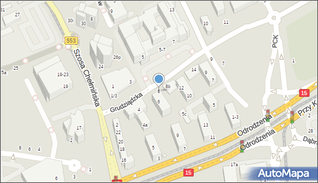 Toruń, Grudziądzka, 8, mapa Torunia