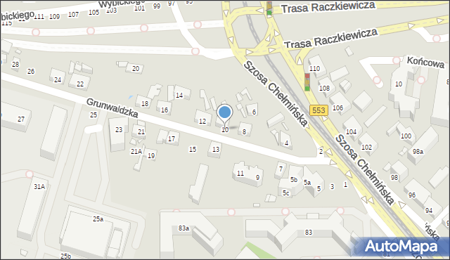 Toruń, Grunwaldzka, 10, mapa Torunia