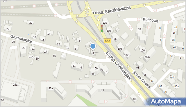 Toruń, Grunwaldzka, 4, mapa Torunia