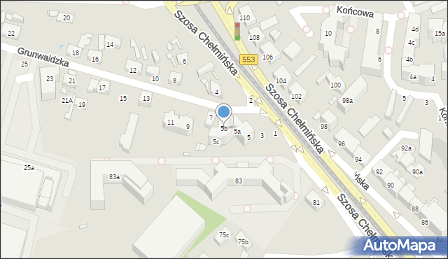 Toruń, Grunwaldzka, 5b, mapa Torunia