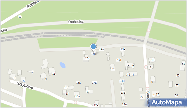Toruń, Grzybowa, 17D, mapa Torunia