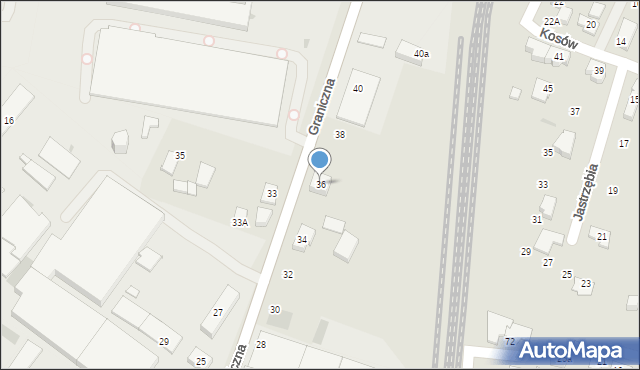 Tychy, Graniczna, 36, mapa Tychów