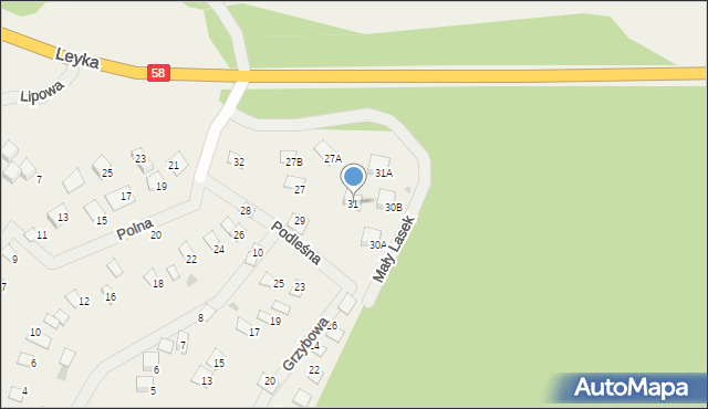 Warchały, Grzybowa, 31, mapa Warchały