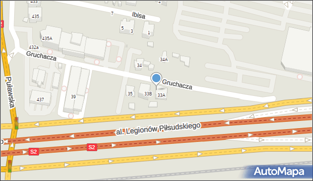 Warszawa, Gruchacza, 33A/2, mapa Warszawy