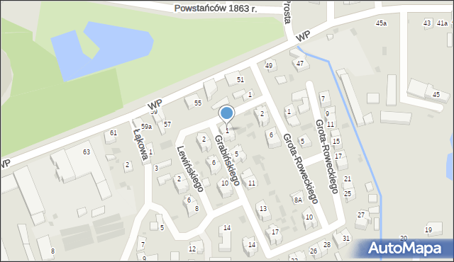 Wieluń, Grabińskiego, mjr., 1, mapa Wieluń