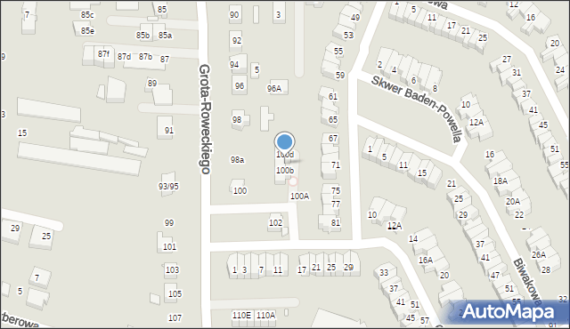 Wrocław, Grota-Roweckiego Stefana, gen., 100c, mapa Wrocławia