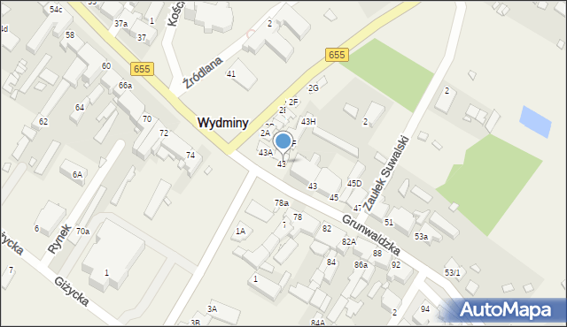 Wydminy, Grunwaldzka, 43D, mapa Wydminy