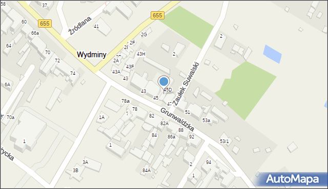Wydminy, Grunwaldzka, 45a, mapa Wydminy