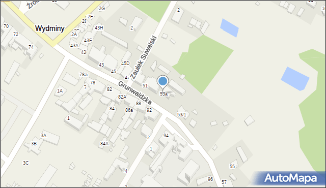 Wydminy, Grunwaldzka, 53a, mapa Wydminy