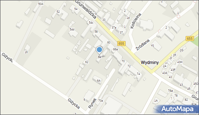 Wydminy, Grunwaldzka, 64, mapa Wydminy