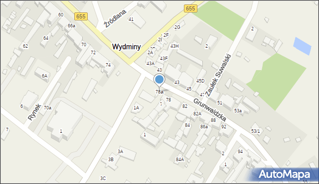 Wydminy, Grunwaldzka, 78a, mapa Wydminy
