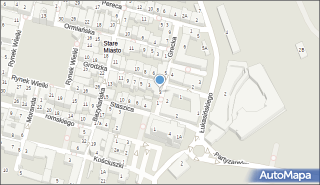 Zamość, Grecka, 3, mapa Zamościa