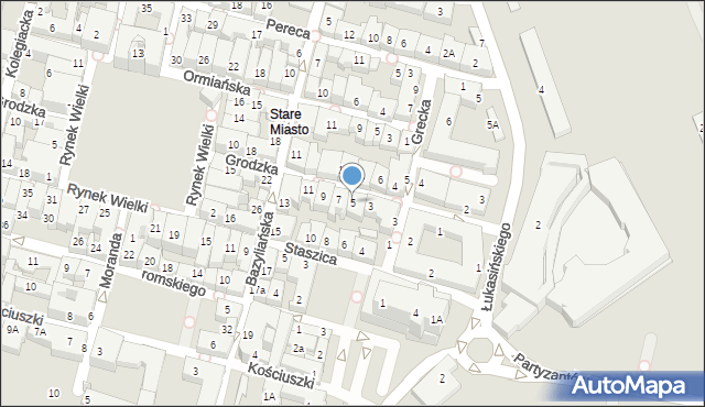 Zamość, Grodzka, 5, mapa Zamościa