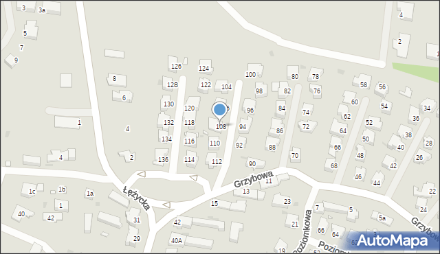 Zielona Góra, Grzybowa, 108, mapa Zielona Góra