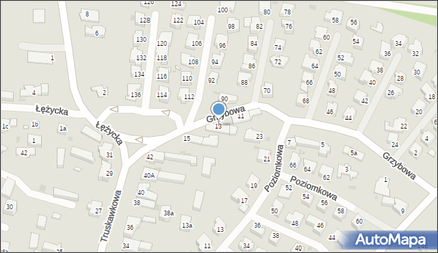 Zielona Góra, Grzybowa, 13, mapa Zielona Góra