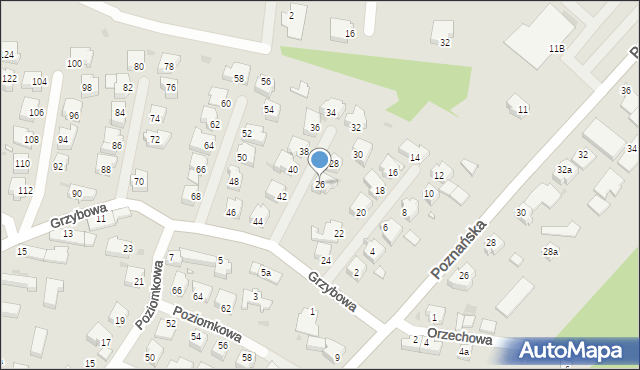 Zielona Góra, Grzybowa, 26, mapa Zielona Góra