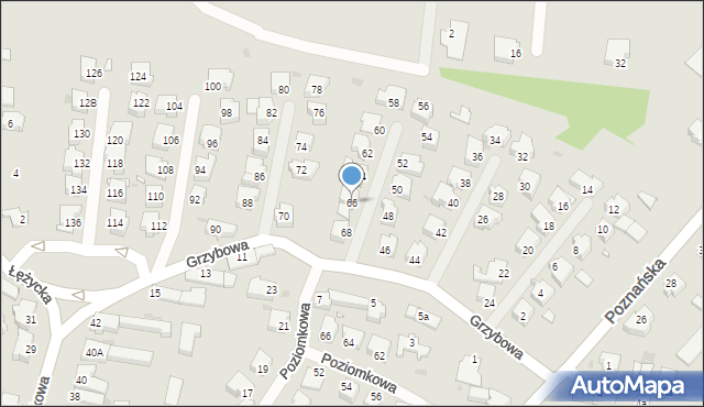 Zielona Góra, Grzybowa, 66, mapa Zielona Góra