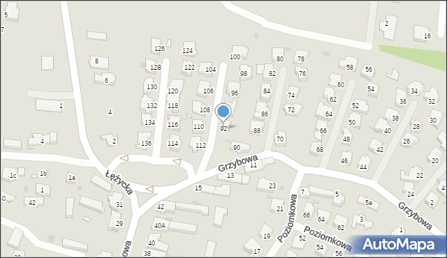 Zielona Góra, Grzybowa, 92, mapa Zielona Góra