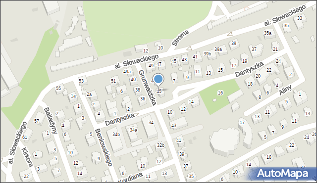 Zielona Góra, Grunwaldzka, 45, mapa Zielona Góra