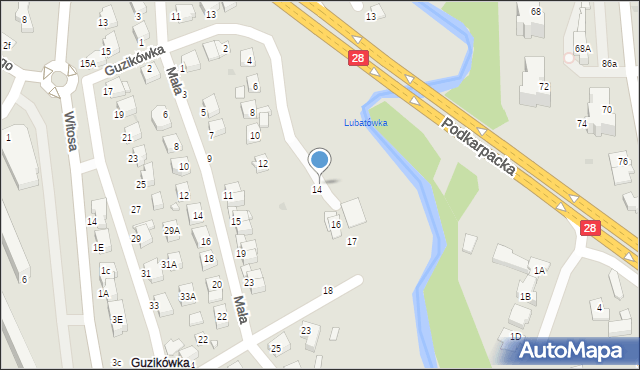 Krosno, Guzikówka, 15, mapa Krosna