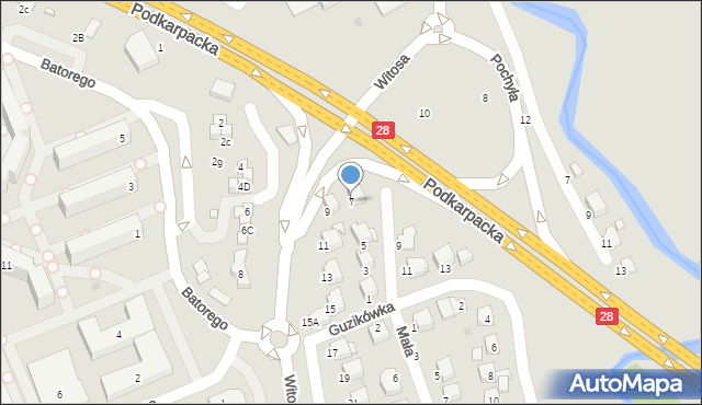 Krosno, Guzikówka, 7, mapa Krosna