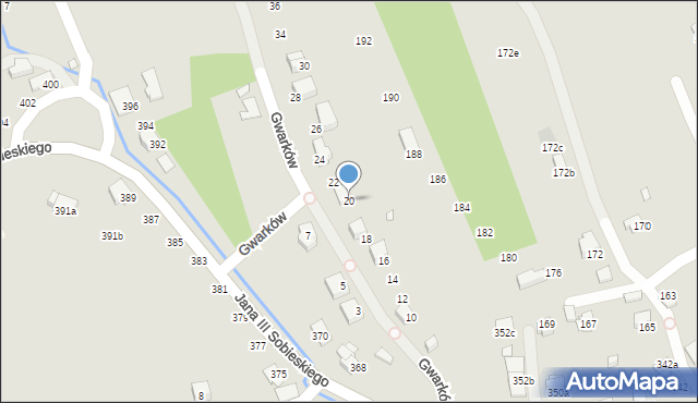 Bielsko-Biała, Gwarków, 20, mapa Bielsko-Białej