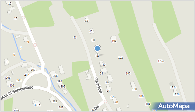 Bielsko-Biała, Gwarków, 34, mapa Bielsko-Białej