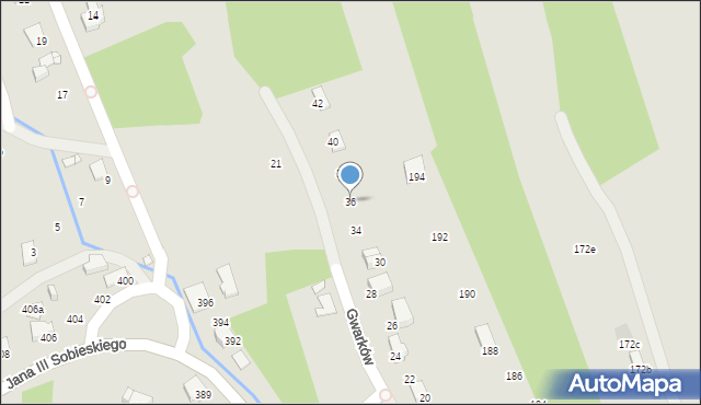 Bielsko-Biała, Gwarków, 36, mapa Bielsko-Białej