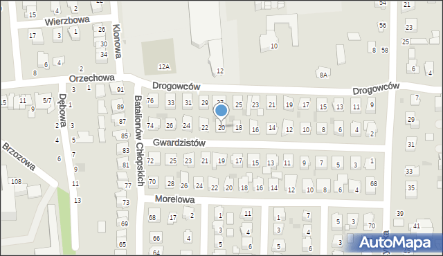 Grójec, Gwardzistów, 20, mapa Grójec