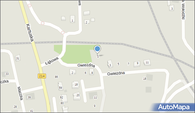 Kościerzyna, Gwiezdna, 1, mapa Kościerzyna