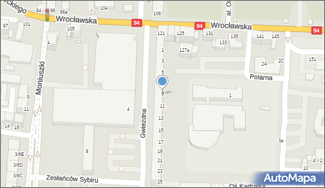 Legnica, Gwiezdna, 9, mapa Legnicy