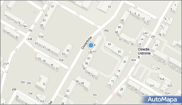 Lubin, Gwarków, 62, mapa Lubin