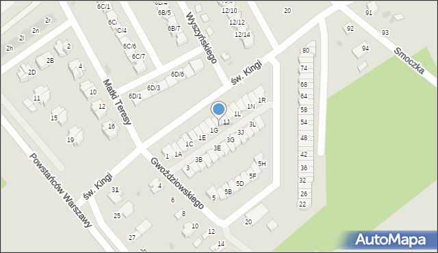 Mielec, Gwoździowskiego, ks., 1H, mapa Mielca