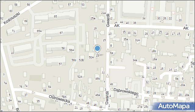 Radzyń Podlaski, Gwardii, 13, mapa Radzyń Podlaski