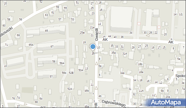 Radzyń Podlaski, Gwardii, 15, mapa Radzyń Podlaski