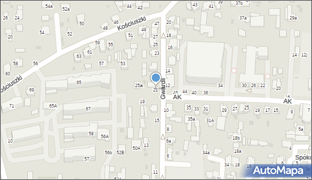 Radzyń Podlaski, Gwardii, 21, mapa Radzyń Podlaski