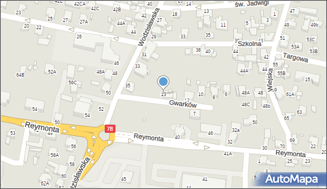 Rybnik, Gwarków, 13, mapa Rybnika