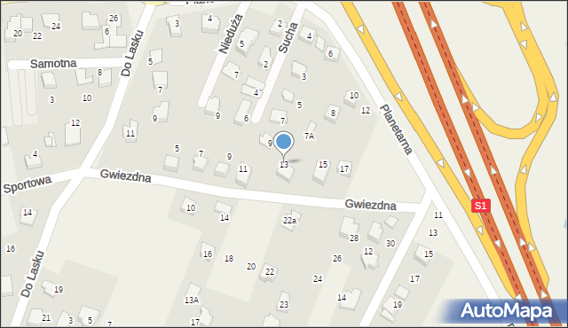 Wilkowice, Gwiezdna, 13, mapa Wilkowice