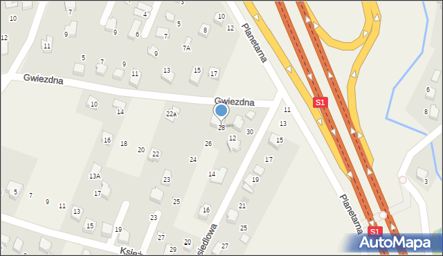 Wilkowice, Gwiezdna, 28, mapa Wilkowice