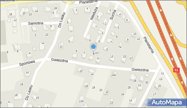 Wilkowice, Gwiezdna, 9, mapa Wilkowice