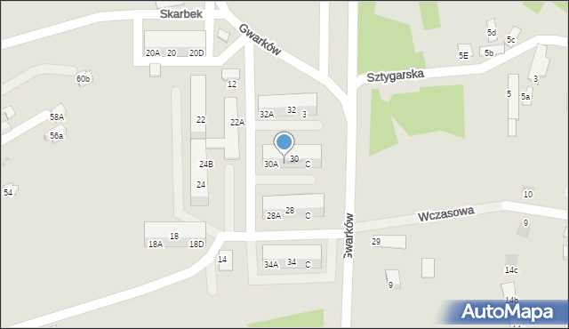 Żory, Gwarków, 30B, mapa Żor