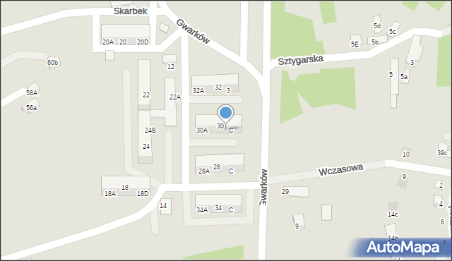Żory, Gwarków, 30C, mapa Żor