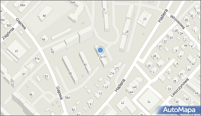 Białystok, Hallera Józefa, gen., 17, mapa Białegostoku